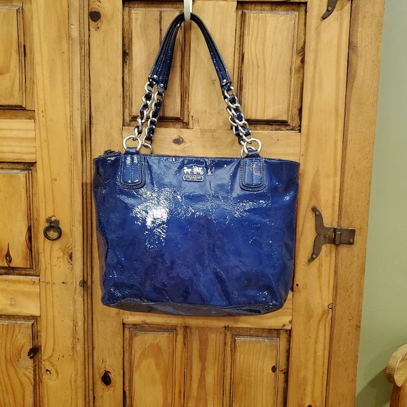 Vintage Coach Madison Patent Leather Purse Ultra Marine Blue Silver Hardware - Picture 3 of 16